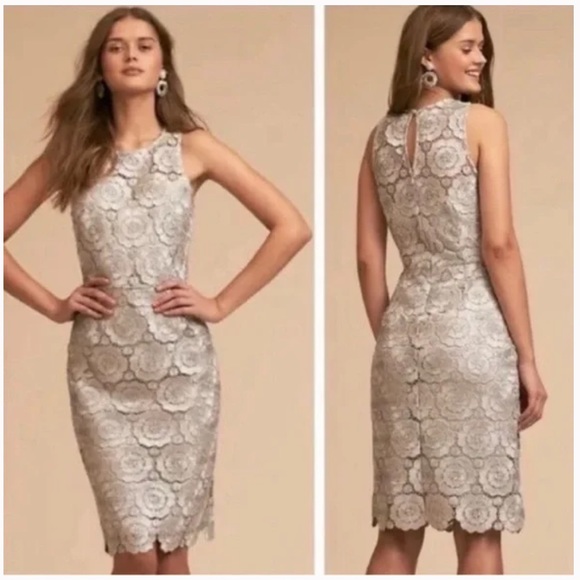 BHLDN Dresses & Skirts - BHLDN Anthropologie Silver Floral Lace Sleeveless Emmeline Dress